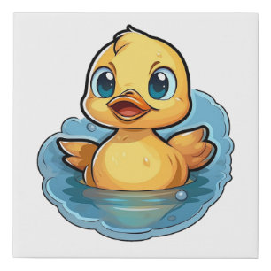 Cartoon duck illustration faux canvas print