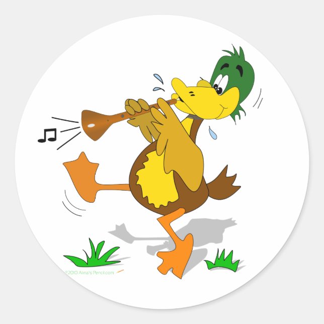 Cartoon Duck Playing Zurna Stickers (Front)