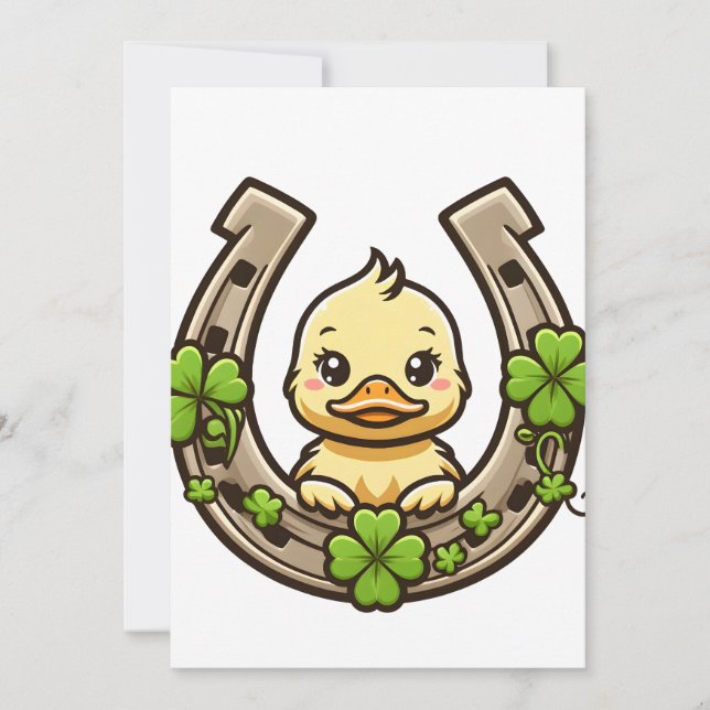 Cartoon Duckling on Celtic Horseshoe Invitation (Front)