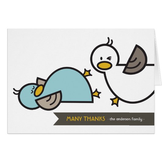 Cartoon Ducks Twin Birth Announcement Thank You (Front Horizontal)