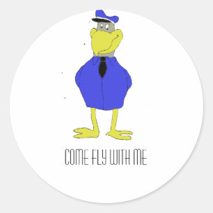 Cartoon Eagle Airplane Pilot Classic Round Sticker