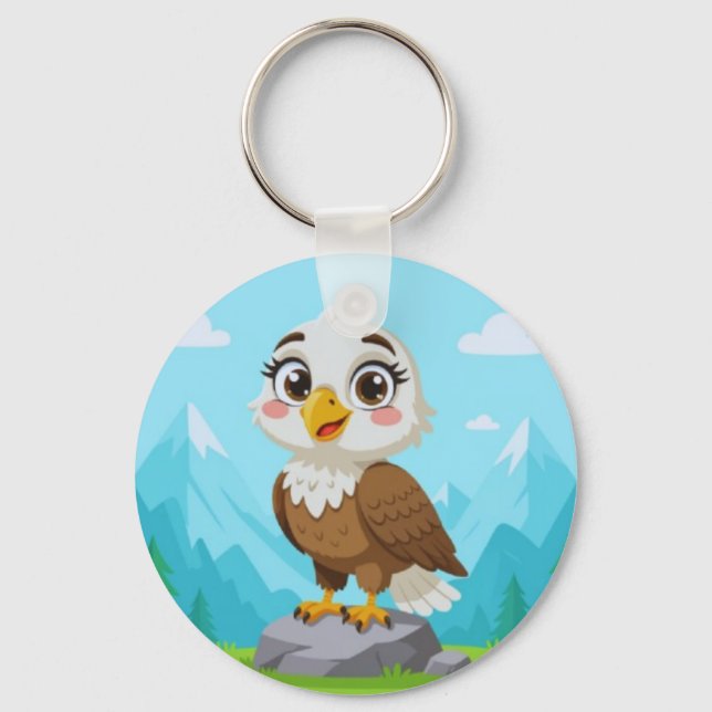 Cartoon Eagle on Rock – Cute Vector Character Keychain (Back)