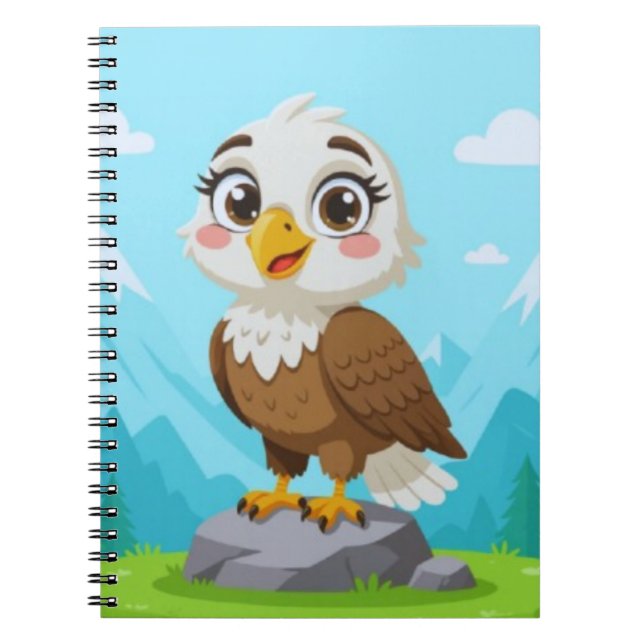 Cartoon Eagle on Rock – Cute Vector Character Notebook (Front)