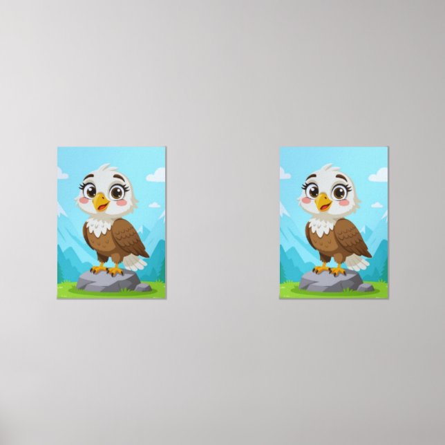 Cartoon Eagle on Rock – Cute Vector Character Wall Art Sets (Front)