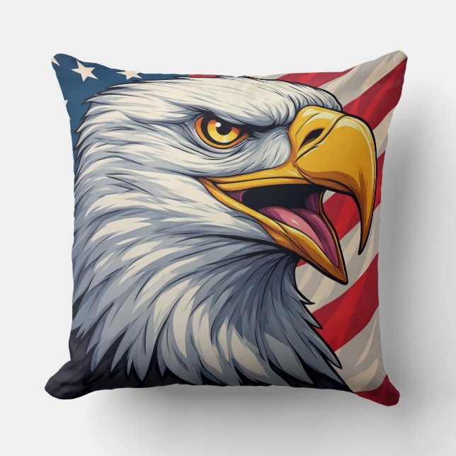 Cartoon Eagle with American Flag Patriotic Design Throw Pillow (Front)