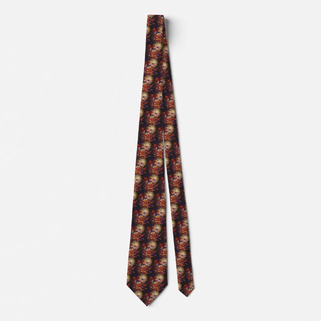 Cartoon Eagle with Flag and Fireworks (Textured) Neck Tie (Front)