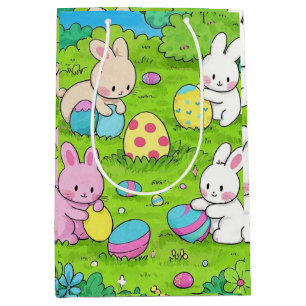 Cartoon Easter Bunnies and colorful eggs Medium Gift Bag