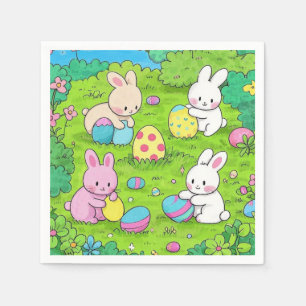 Cartoon Easter Bunnies and colorful eggs Napkins