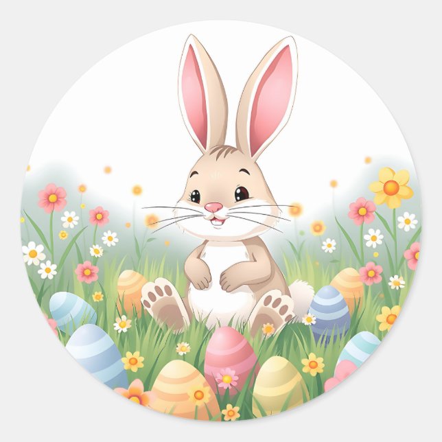 Cartoon Easter Bunny  Classic Round Sticker (Front)