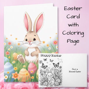 Cartoon Easter Bunny Inside Coloring Page Card