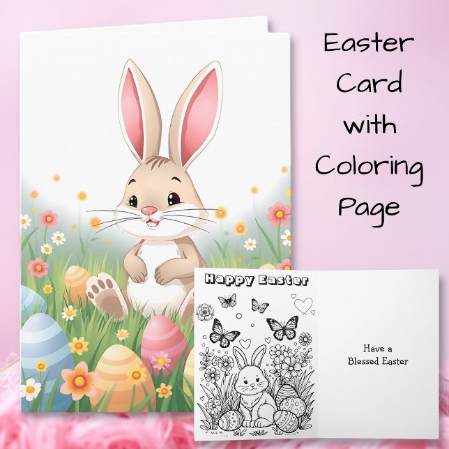 Cartoon Easter Bunny Inside Coloring Page Card (Creator Uploaded)