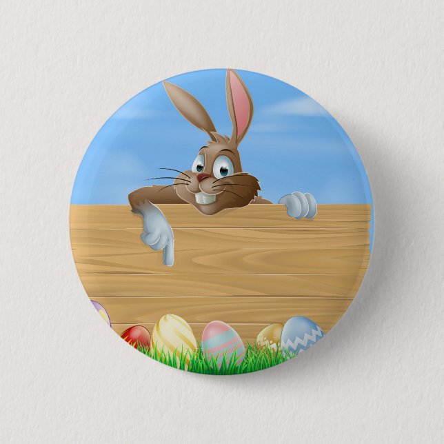 Cartoon Easter bunny pointing Button (Front)