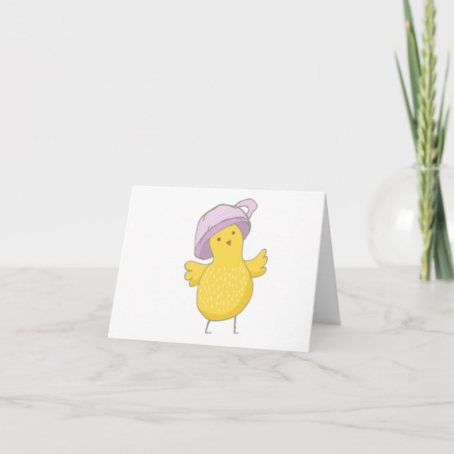 Cartoon Easter Chicken with Cup on Head BLANK  Card (Front)