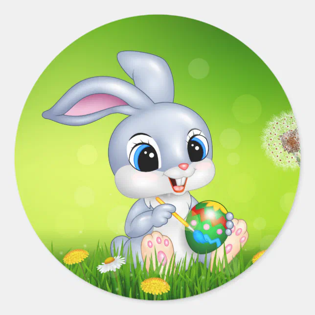 Easter Rabbit Round Cartoon Easter rabbit Classic Round Sticker | Zazzle