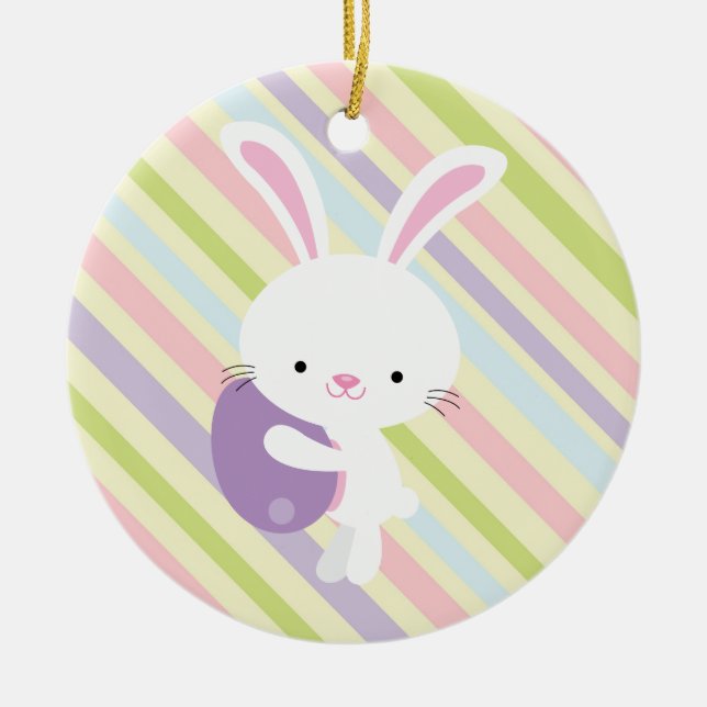 Cartoon Easter Rabbit with Stripes Ornament (Front)