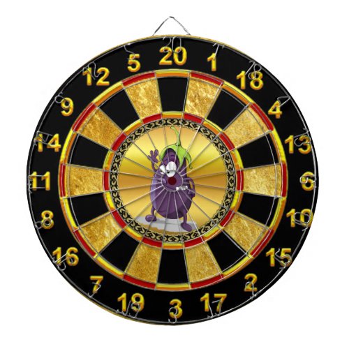 Cartoon eggplant with big eyes green hair 2 dart board