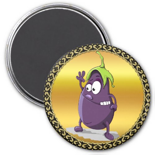 Cartoon eggplant with big eyes green hair 2 magnet