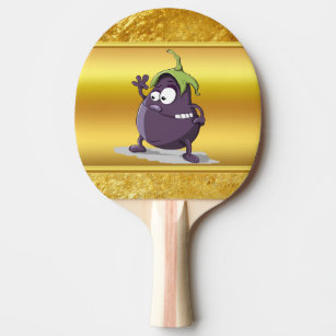 Cartoon eggplant with big eyes green hair 2 ping pong paddle
