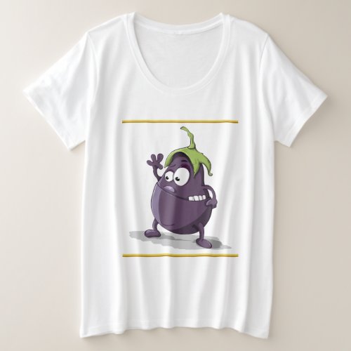 Cartoon eggplant with big eyes green hair 2 plus size T_Shirt