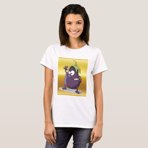 Cartoon eggplant with big eyes green hair 2 T_Shirt