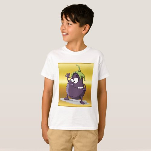 Cartoon eggplant with big eyes green hair 2 T_Shirt