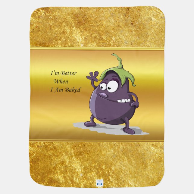 Cartoon eggplant with big eyes green hair baby blanket (Back)
