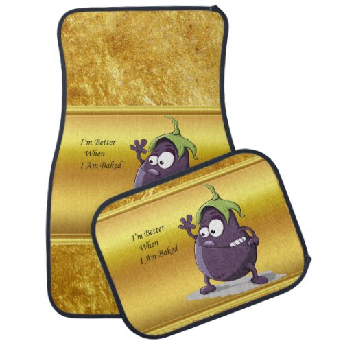 Cartoon eggplant with big eyes green hair car mat