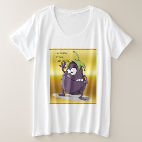 Cartoon eggplant with big eyes green hair plus size T_Shirt