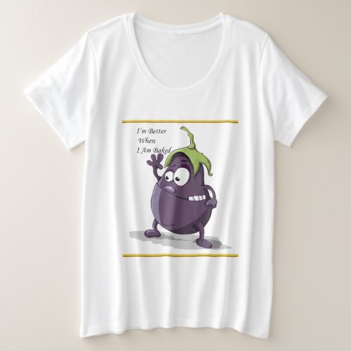 Cartoon eggplant with big eyes green hair plus size T_Shirt