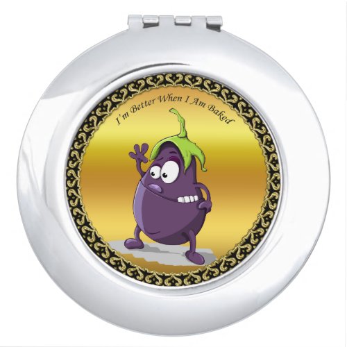 Cartoon eggplant with big eyes green hair vanity mirror