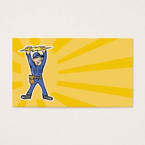 Cartoon Electrician holding electricity lightning Business Card Template