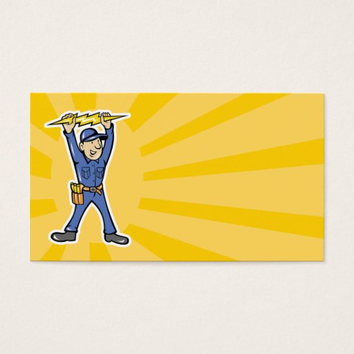 Customizable Cartoon Electrician holding electricity lightning Business Card Template
