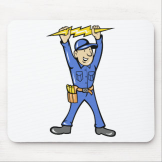 Cartoon Electrician holding electricity lightning Mouse Pad