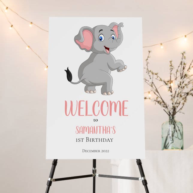 Cartoon Elephant Baby birthday party Foam Board (In Situ (Stand))