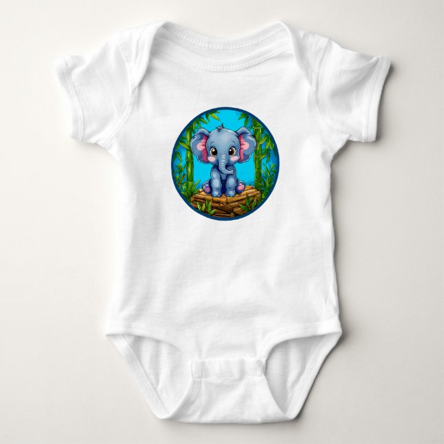 Cartoon Elephant Baby Bodysuit (Front)