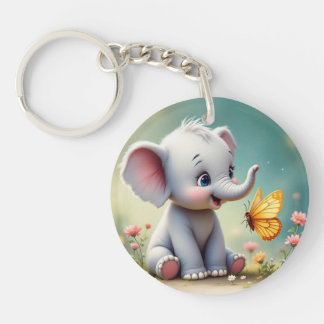 Cartoon Elephant Butterfly Acrylic Keychain
