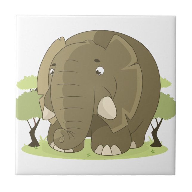 Cartoon Elephant Ceramic Tile (Front)