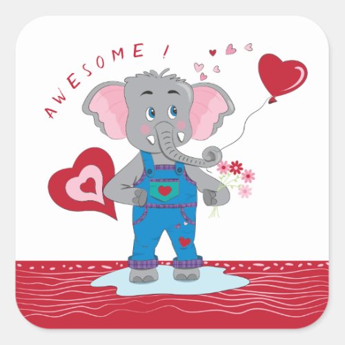 Cartoon Elephant Hearts  Awesome Reward Stickers
