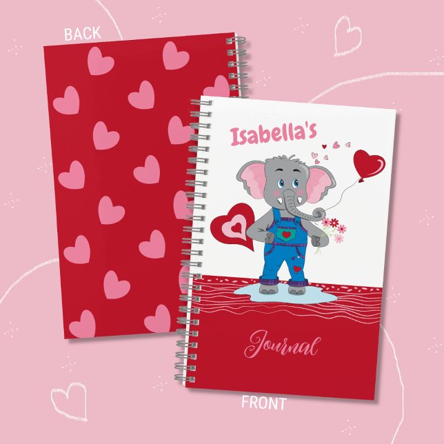 Cartoon Elephant Kid Personalized Spiral Journal (Cute kid personalized journal featuring a charming cartoon elephant.)