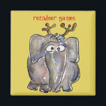 Cartoon Elephant Magnet<br><div class="desc">This cute elephant is pretending to be a reindeer. But he is so filled with Jumbo Joy, it just happens. Personalize this magnet by changing the text and background color. If you carry this magnet with you, you will have a magnetic personality. But you will also get urges for peanuts....</div>