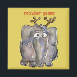 Cartoon Elephant Magnet<br><div class="desc">This cute elephant is pretending to be a reindeer. But he is so filled with Jumbo Joy, it just happens. Personalize this magnet by changing the text and background color. If you carry this magnet with you, you will have a magnetic personality. But you will also get urges for peanuts....</div>