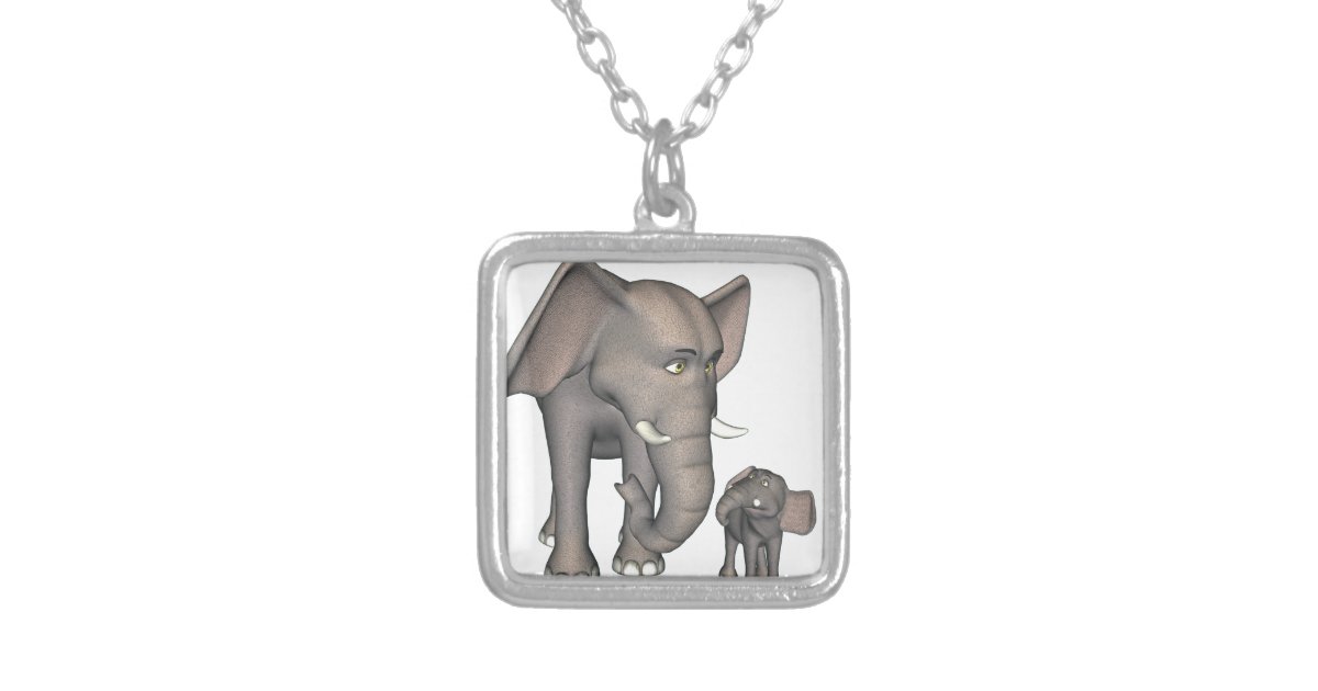Cartoon Elephant Mother And Son Silver Plated Necklace Zazzle Com