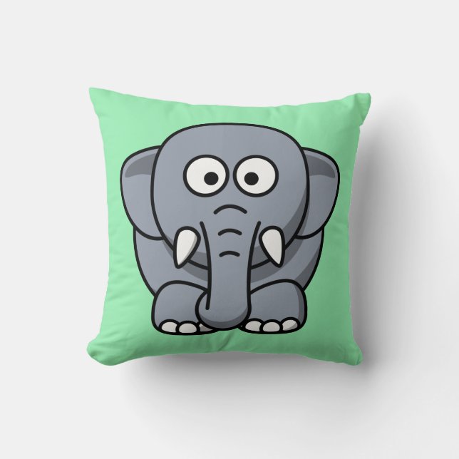 Cartoon Elephant on Mint Throw Pillow (Front)