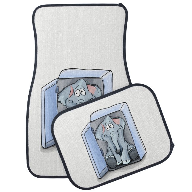 Cartoon elephant sitting inside a refrigerator car mat (Set)