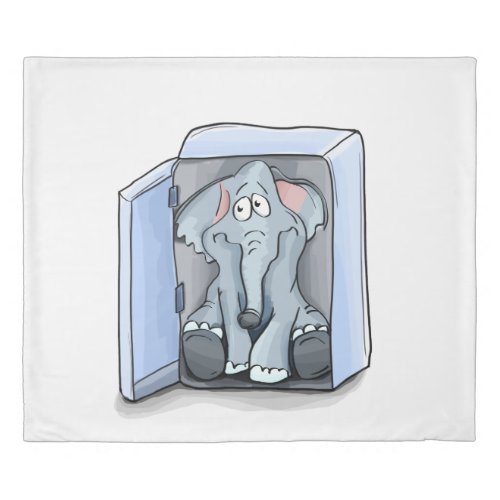 Cartoon elephant sitting inside a refrigerator duvet cover