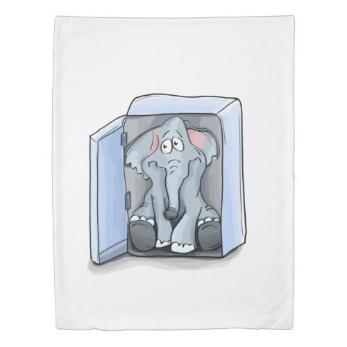 Cartoon elephant sitting inside a refrigerator duvet cover