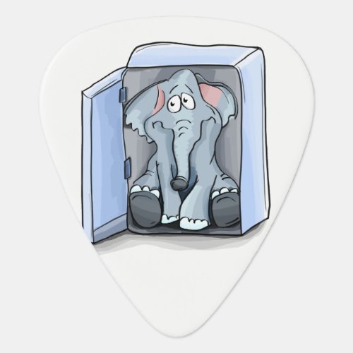 Cartoon elephant sitting inside a refrigerator guitar pick