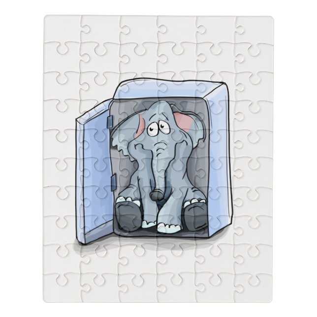 Cartoon elephant sitting inside a refrigerator jigsaw puzzle (Puzzle Vertical)