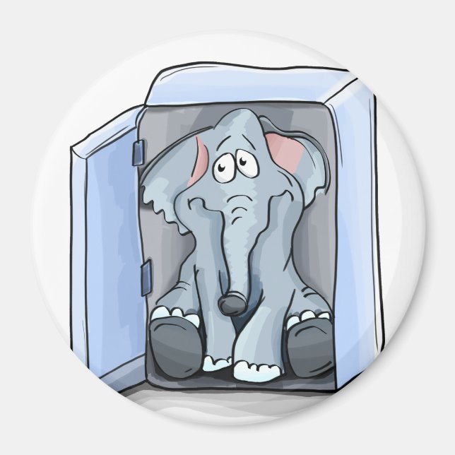 Cartoon elephant sitting inside a refrigerator magnet (Front)
