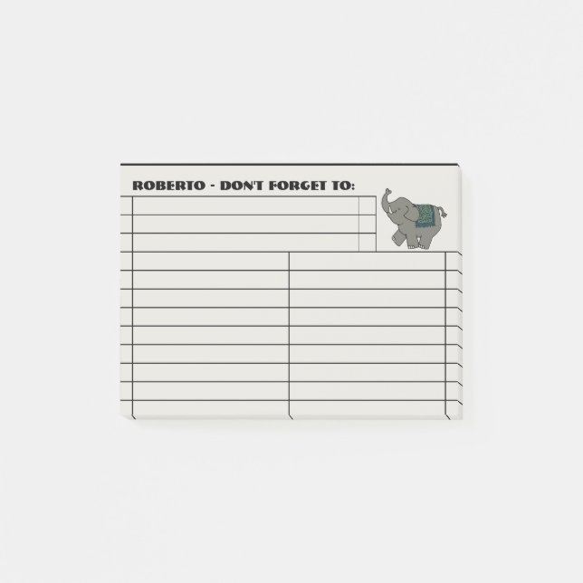Cartoon Elephant To Do List - Personalized Post-it Notes (Front)
